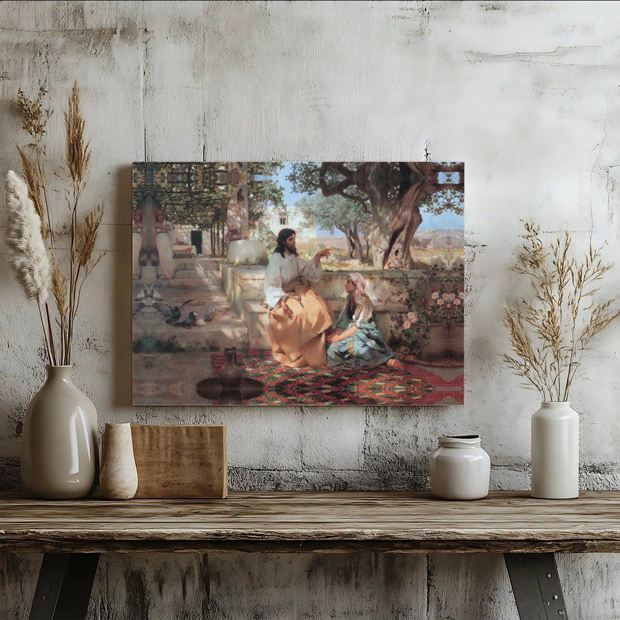 Jesus Christ Canvas Wall Art | Christ at the House of Martha and Mary Painting | Premium Gallery Wrapped Canvas | Christian Home Decor Gift
