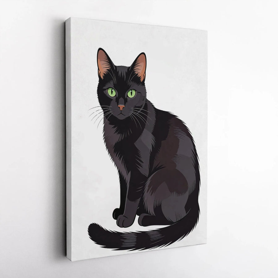 Black Cat Canvas Wall Art | Minimalist Sitting Kitten Illustration | Gallery Wrapped Premium Decor | Gift for Cat Lovers and Pet Owners
