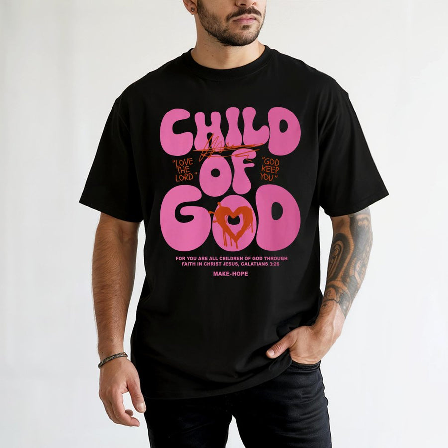 Child of God T-Shirt | Retro Pink Typography Faith Design | Premium 100% Cotton | Christian Religious Gift for Women and Men