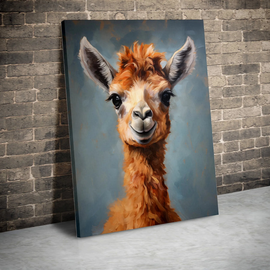 Cute Llama Canvas Print | Painterly Animal Portrait Wall Art | Premium Gallery Wrap Canvas | Nursery Decor Gift for Animal Lover