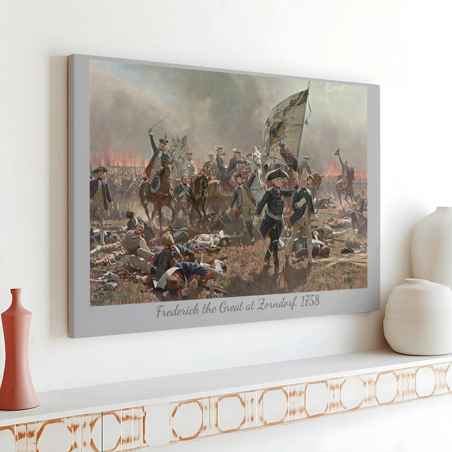 Frederick the Great at Zorndorf 1758 Canvas Print | Battle of Zorndorf Fine Art | 1.25 Inch Gallery Wrap | Historical Military Wall Decor Gift