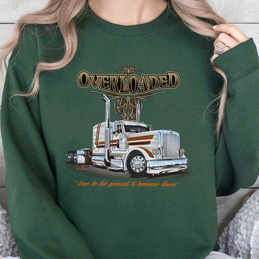Overloaded Semi Truck Graphic Sweatshirt | Vintage Big Rig Chrome Art | Premium Cotton Blend Crewneck | Gift for Truckers & Diesel Mechanics