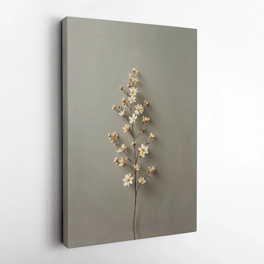 Minimalist Botanical Branch Canvas Art | White Floral Sage Green Wall Decor | Premium 1.25" Gallery Wrap | Modern Home Office Aesthetic