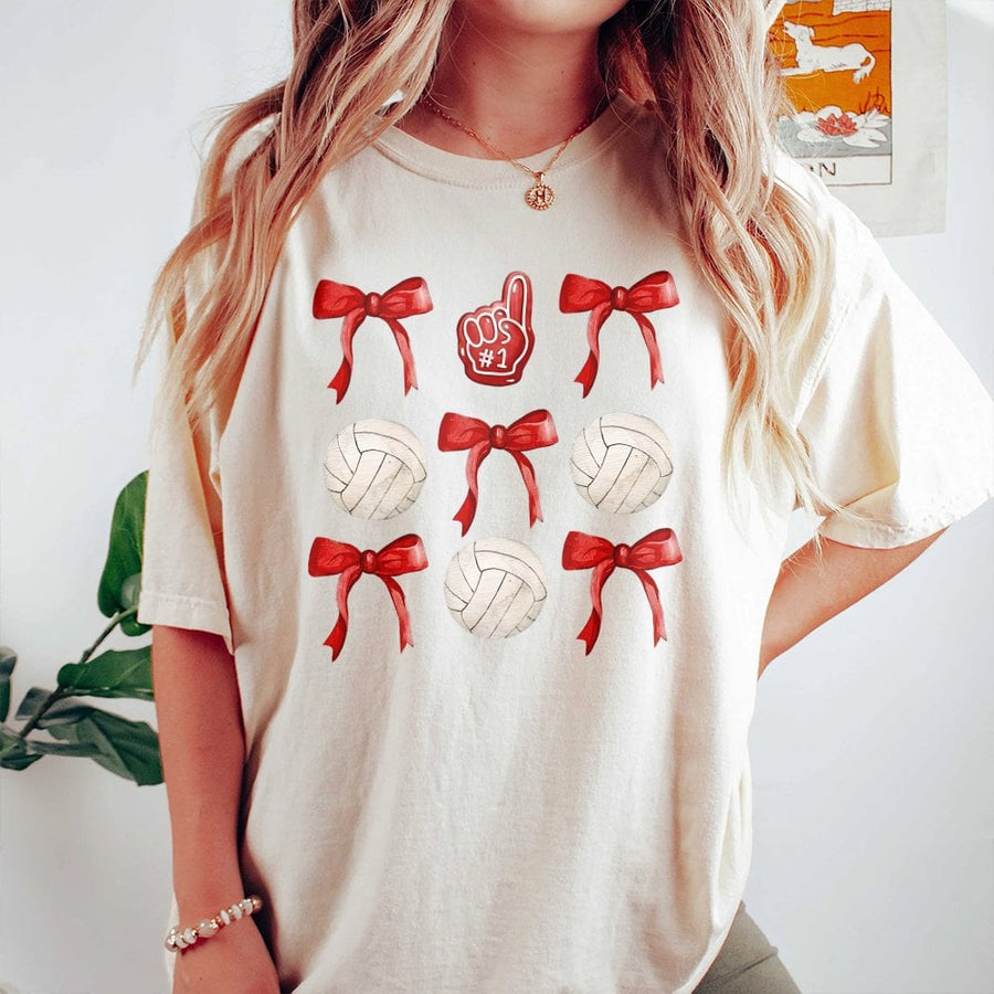 Volleyball Bows T-Shirt | Team Spirit Sports Graphic | 100% Cotton Premium Tee | Cute Volleyball Mom Gift for Players