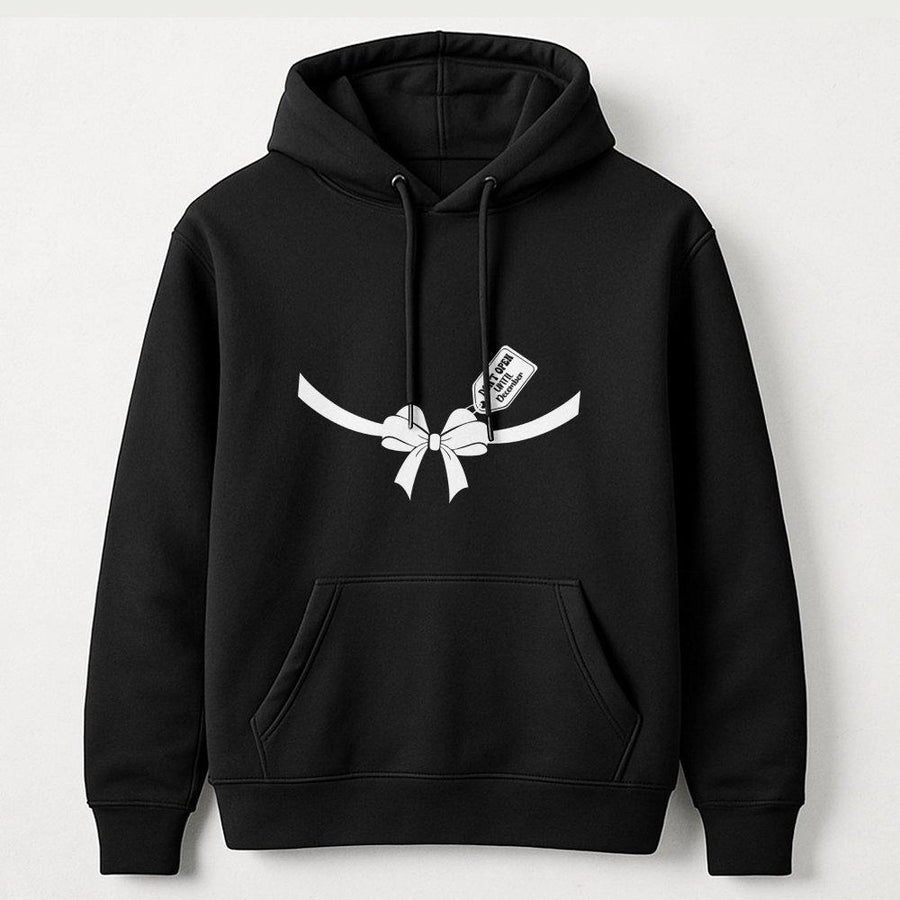 Christmas Pregnancy Announcement Hoodie | Don't Open Until December Bow Design | Premium Cotton Blend | Gift for Mom To Be and Expecting Parents