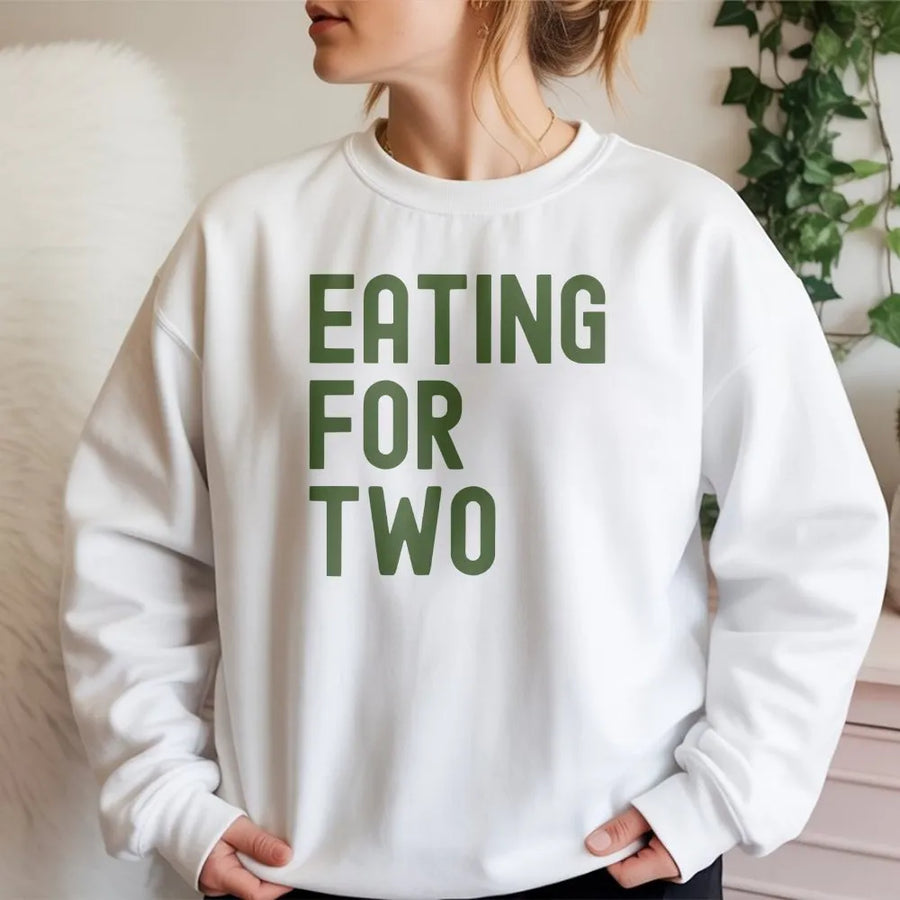 Eating for Two Sweatshirt | Funny Pregnancy Announcement Sweatshirt | Premium Soft Blend | Baby Shower Gift for Mom-To-Be