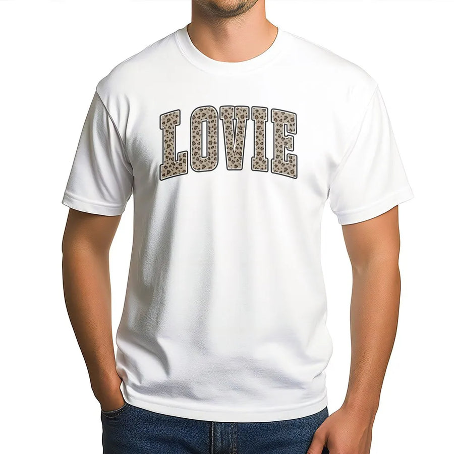 Lovie T-Shirt | Leopard Print Varsity Letters | Cozy Cotton Blend Pullover | Cute Trendy Gift for Her