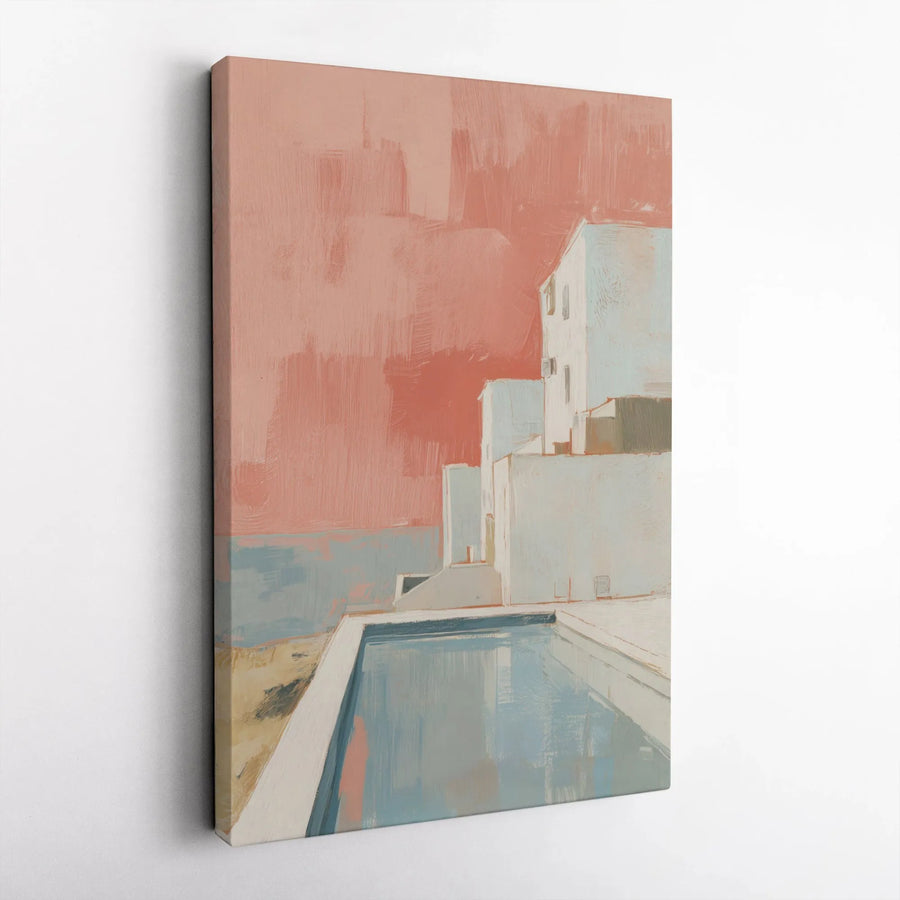 Abstract Architecture Wall Art | Modernist Poolside Villa Painting | Premium Canvas Print | Unique Gift for Architect or Homeowner