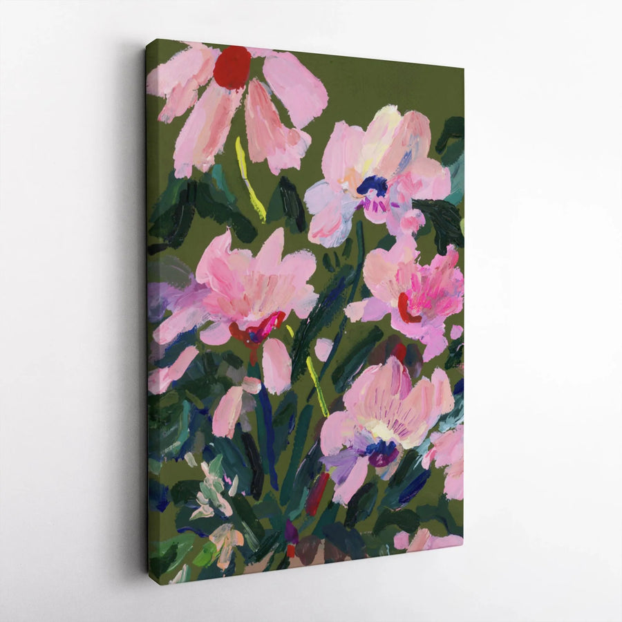 Abstract Floral Vertical Canvas | Impressionist Pink Flower Painting | Premium Thick Gallery Wrap | Modern Home Decor Gift