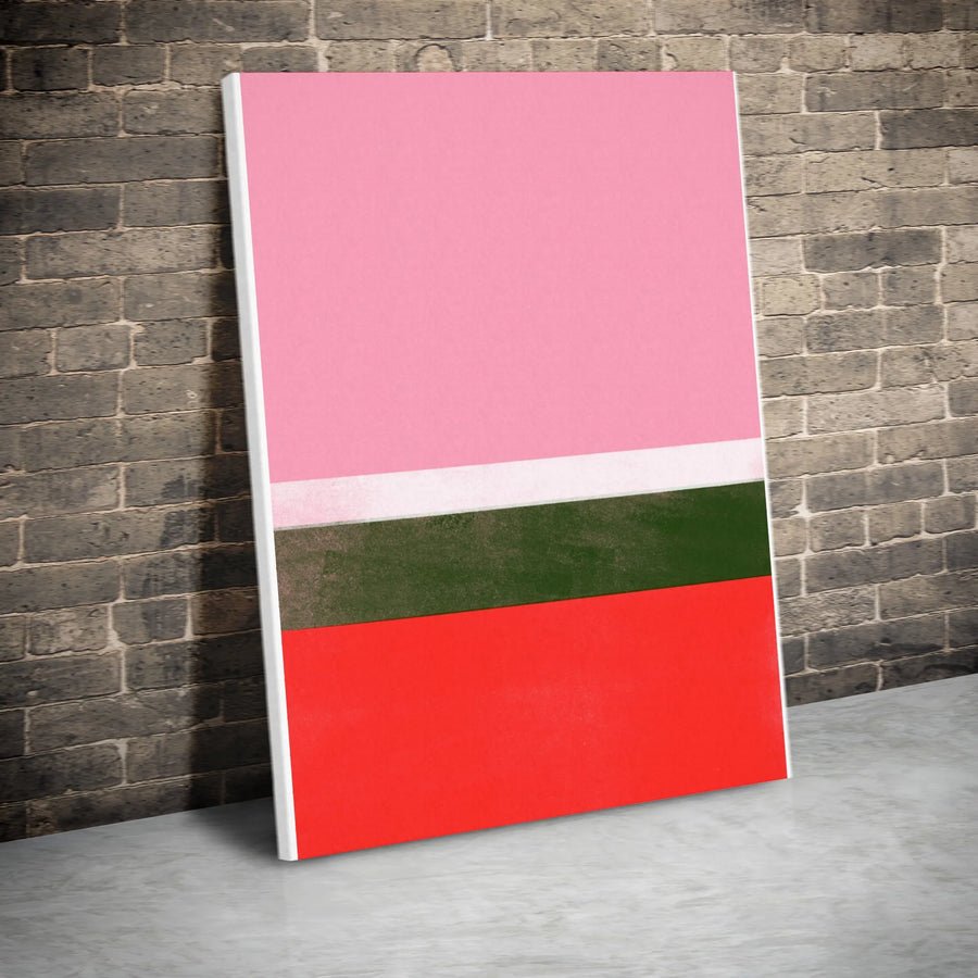 Abstract Color Block Vertical Canvas | Modern Geometric Stripes in Pink Green and Red | Premium Gallery Wrapped Print | Modern Home & Office Decor Gift