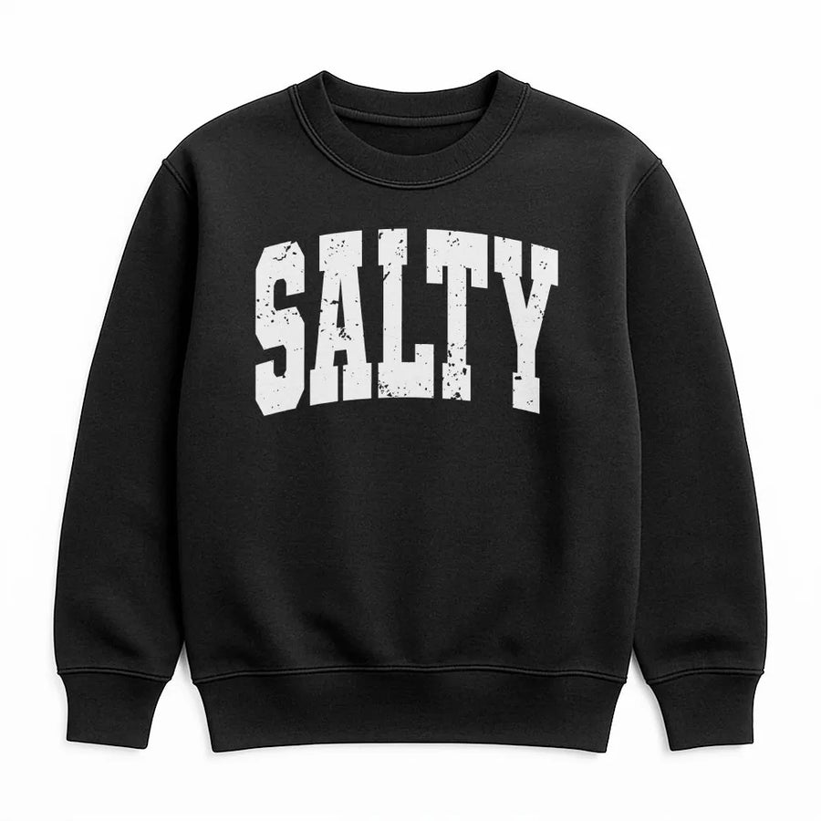Salty Sweatshirt | Distressed Varsity Graphic Crewneck | Premium Cotton Blend | Gift for Beach and Ocean Lover