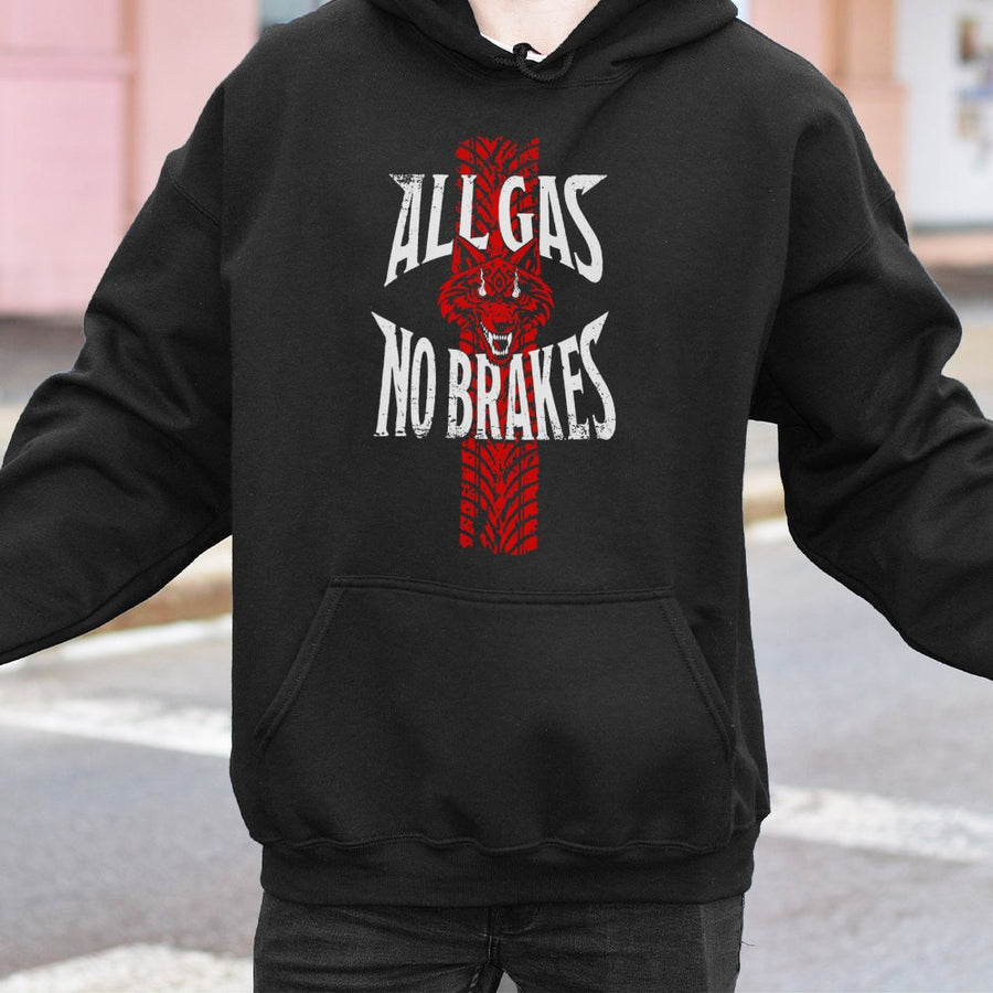 All Gas No Brakes Hoodie | Wolf Tire Track Graphic | Premium Cotton Blend | Gift For Wrestler Fan Men And Women