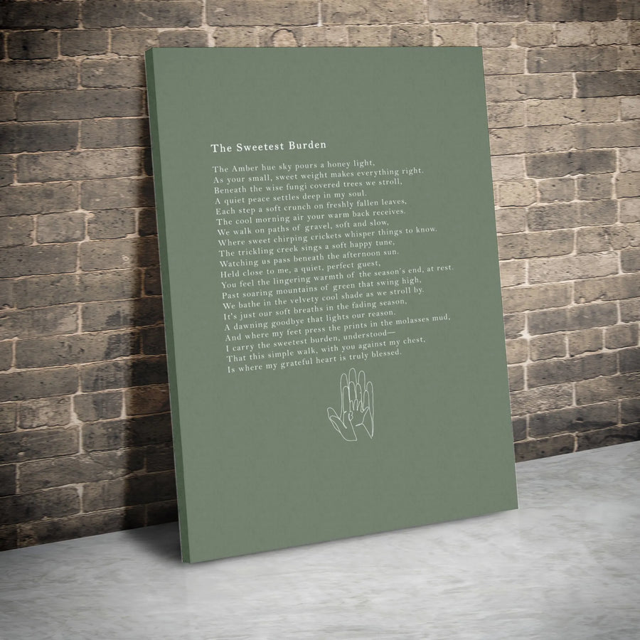 The Sweetest Burden Poem Wall Art | Holding Hands Line Art Print | Gallery Quality 1.25" Thick Canvas | Meaningful Nursery or Parent Gift