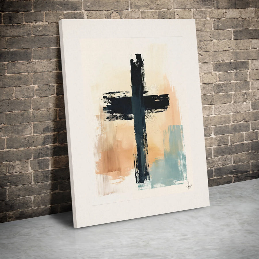 Abstract Cross Canvas Print | Modern Brushstroke Christian Wall Art | Premium Gallery Wrapped Decor | Minimalist Religious Gift for Home Office