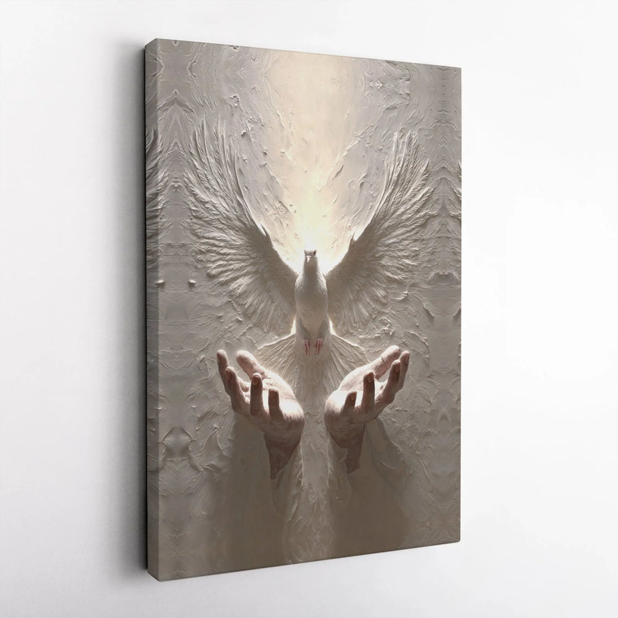 Holy Spirit Dove Canvas Art | Hands Releasing White Dove Design | Premium 1.25-Inch Gallery Wrap | Religious Wall Decor Gift for Church Home