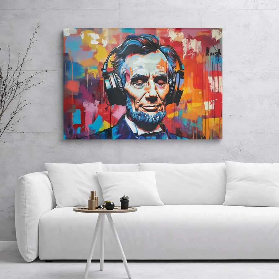 Abraham Lincoln Canvas Art | Colorful Pop Art Graffiti Print | 1.25 Inch Gallery Wrap | Unique Music Lover Office Decor Gift