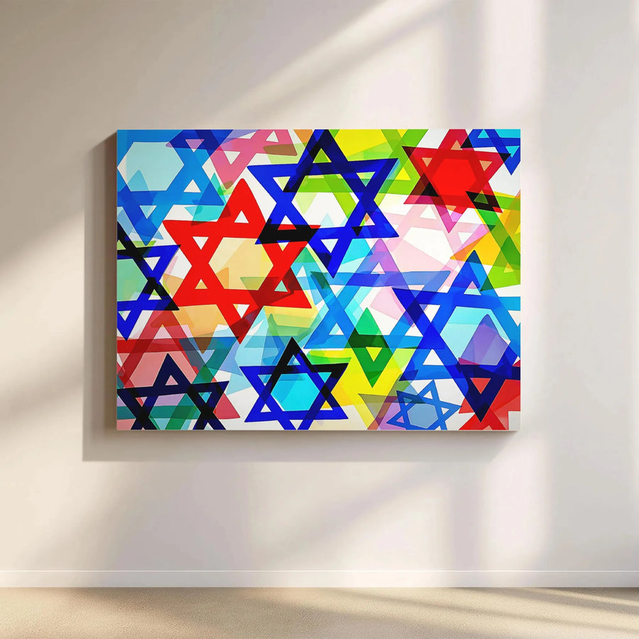 Star Of David Wall Art | Colorful Abstract Jewish Home Decor | Gallery Wrap Premium Canvas Print | Meaningful Hanukkah Gift For Living Room