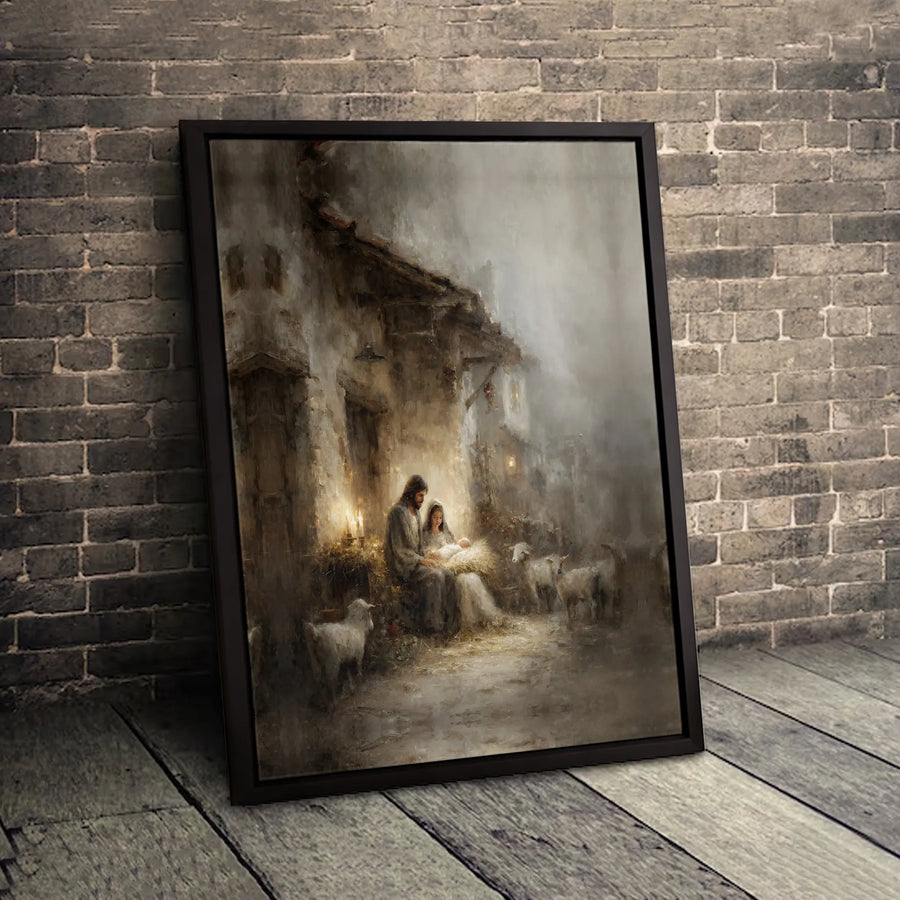 Nativity Scene Canvas Wall Art | Jesus Mary and Joseph Holy Night Print | Premium Gallery Wrapped Decor | Christian Religious Christmas Gift