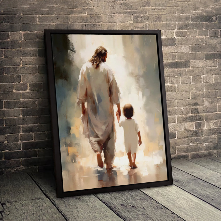 Jesus Walking With Child Canvas Print | Religious Wall Art | Premium Fade-Resistant Gallery Wrap | Christian Home Decor Gift