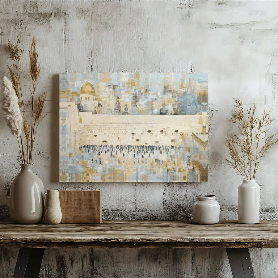 Western Wall Jerusalem Canvas Art | Abstract Gold Dome of the Rock Painting | Premium Gallery Wrap Wall Decor | Religious Gift for Jewish Home