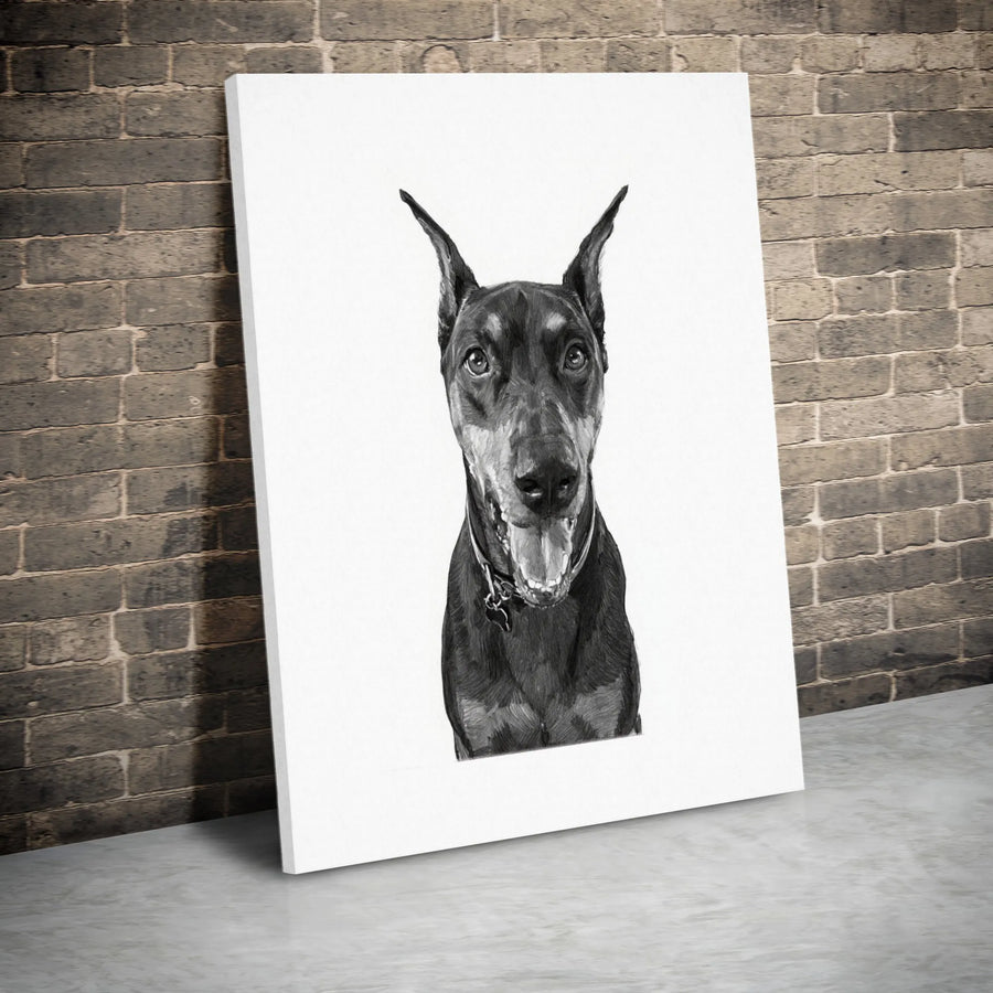 Doberman Pinscher Canvas Wall Art | Realistic Dog Portrait Sketch | Premium Gallery Wrapped Print | Gift for Dog Lover or Home Decor