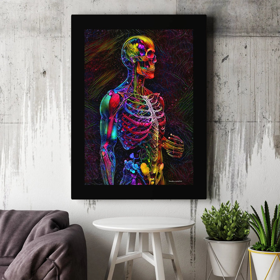 Human Anatomy Canvas Art | Psychedelic Skeleton Muscular System Print | Gallery Wrap Premium Decor | Medical Office Gift for Doctor