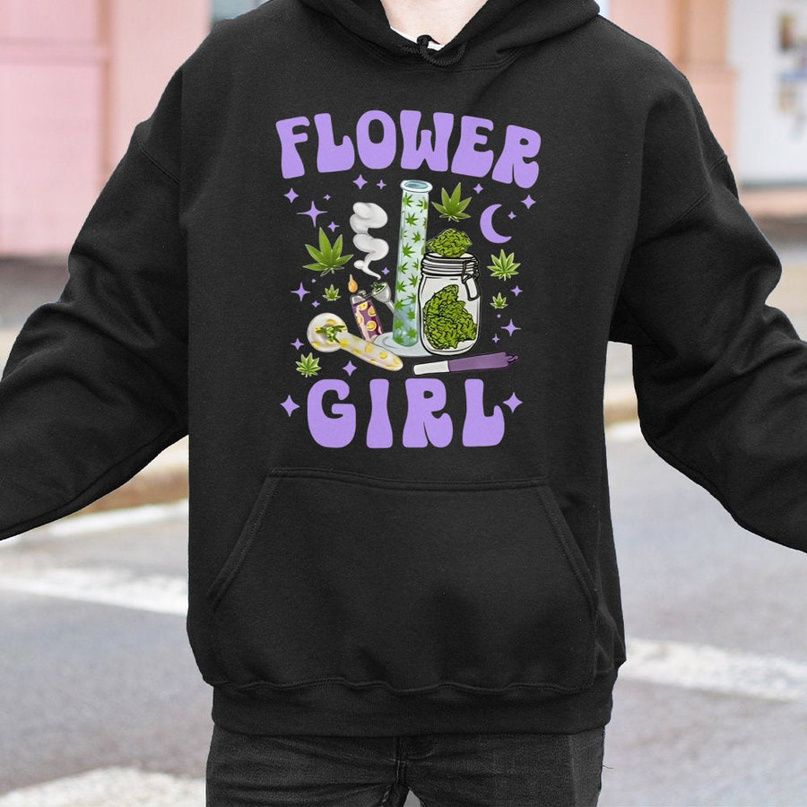 Flower Girl Hoodie | Retro 420 Aesthetic Graphic | Premium Cotton Blend | Gift for Stoner Women and Cannabis Enthusiasts