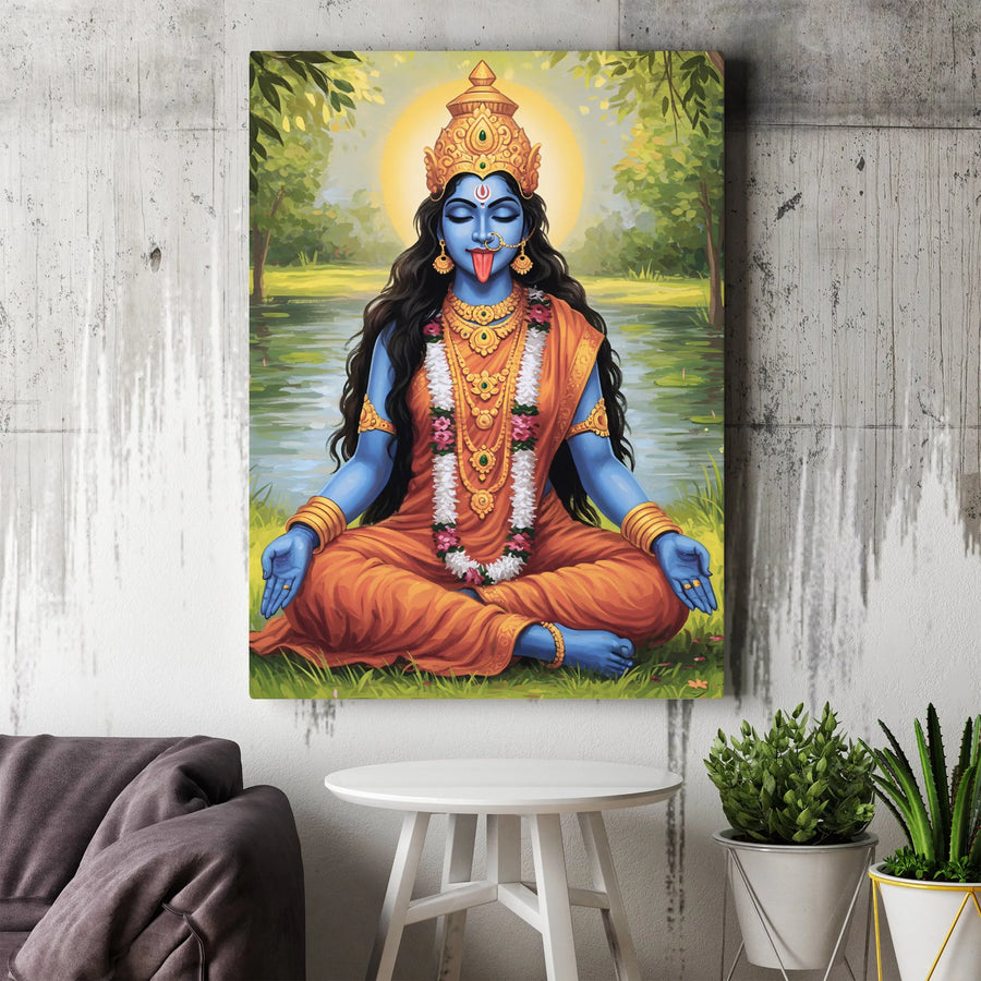 Goddess Kali Canvas Wall Art | Meditating Hindu Deity Spiritual Print | Premium Fade-Resistant Gallery Wrap | Sacred Home Decor Gift