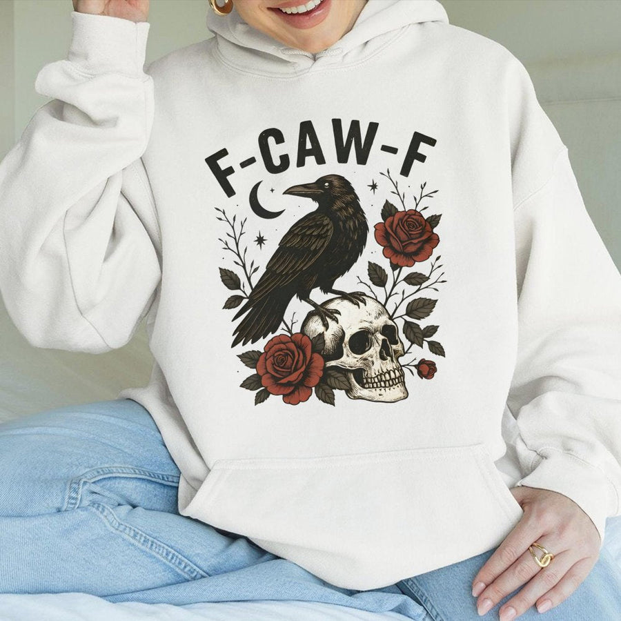 F-Caw-F Crow Hoodie | Gothic Raven and Skull Graphic | Soft Cotton-Blend Pullover | Dark Academia Aesthetic Gift for Goth Lovers