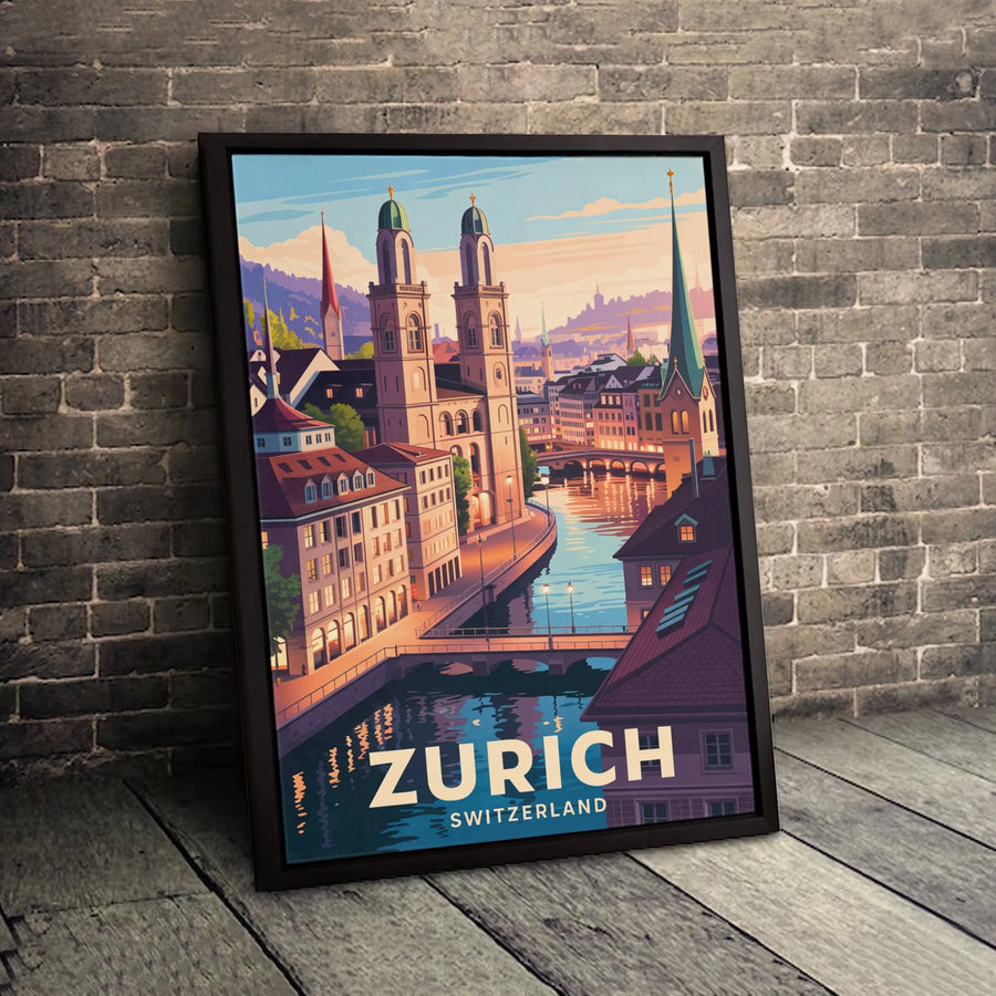 Zurich Switzerland Travel Poster | Vintage Aesthetic Cityscape Wall Art | Premium Gallery-Wrapped Canvas | Travel Enthusiast Decor Gift