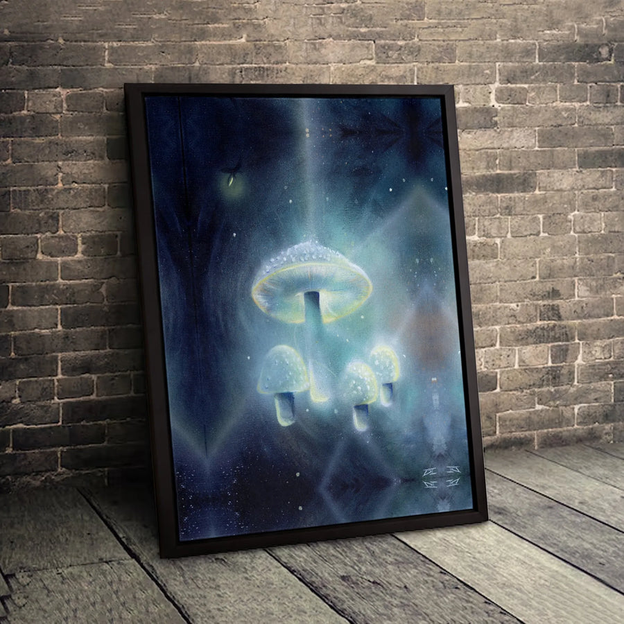 Bioluminescent Mushroom Canvas Print | Magical Forest Night Wall Art | Premium Gallery Wrapped Decor | Nature Inspired Gift for Home