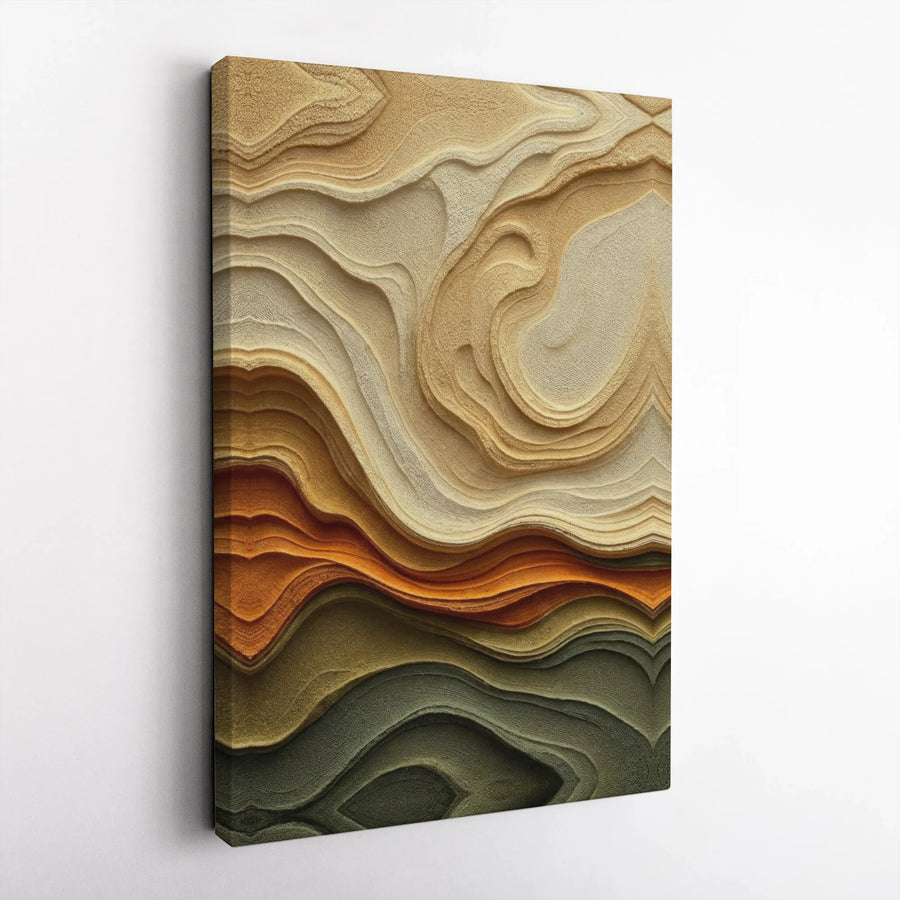 Abstract Wavy Wall Art | Earth Tone Sandstone Layers | 1.25-Inch Gallery-Wrapped Canvas | Modern Minimalist Home Decor Gift