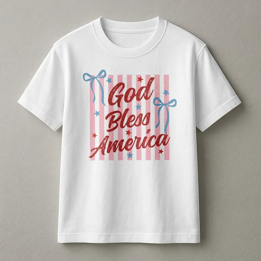 Patriotic 4th of July T-Shirt | God Bless America Striped Graphic | Premium Soft Cotton Blend | USA Pride Gift for Women