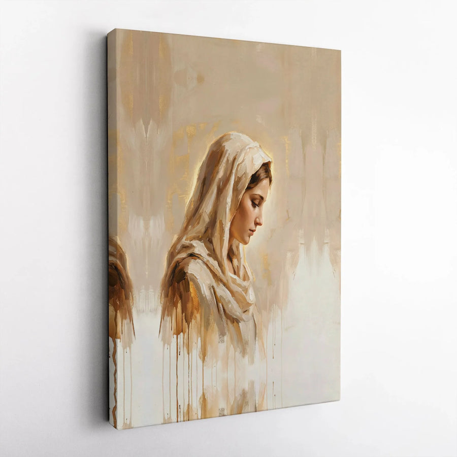 Virgin Mary Canvas Wall Art | Modern Painterly Portrait of Mother Mary | Premium Gallery Wrapped Canvas | Christian Home Decor Gift