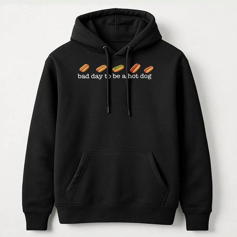 Funny Hot Dog Hoodie | 'Bad Day To Be A Hot Dog' Retro Graphic | Soft Cotton-Poly Blend | Unique 4th of July Cookout Gift for Foodies