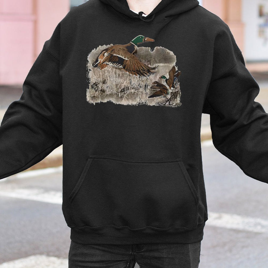 Mallard Duck Hoodie | Vintage Wildlife Nature Illustration | Premium Cotton-Blend Pullover | Outdoor Lover Gift For Men And Women