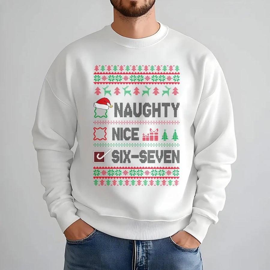 Naughty Nice Six Seven Meme Sweatshirt | Funny Viral Gen Z Christmas Design | Premium Cotton Blend | Unisex Holiday Party Gift