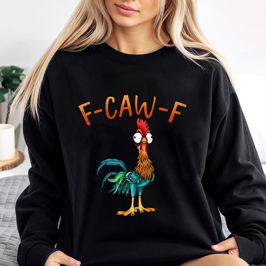Funny Chicken Sweatshirt | F-Caw-F Quirky Rooster Graphic | Premium Cotton Blend Crewneck | Unisex Gift For Animal Lovers And Humor Fans
