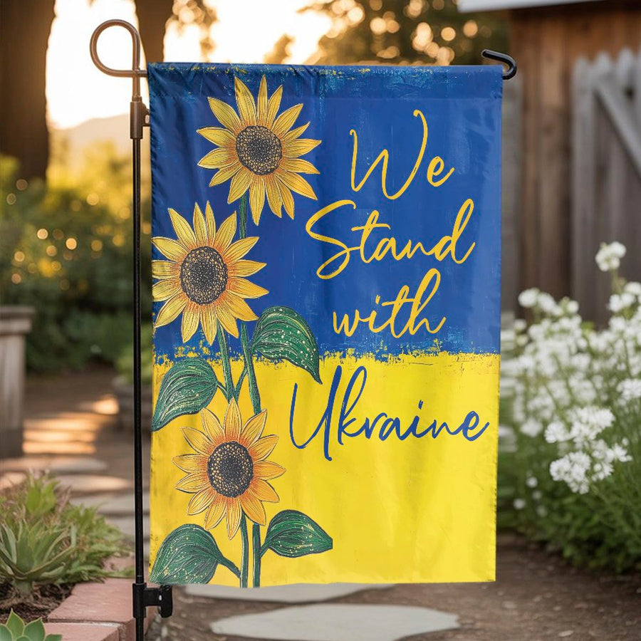 Stand With Ukraine Garden Flag | Sunflower Peace Print | Weather-Resistant Premium Polyester | Patriotic Outdoor Yard Decor Gift