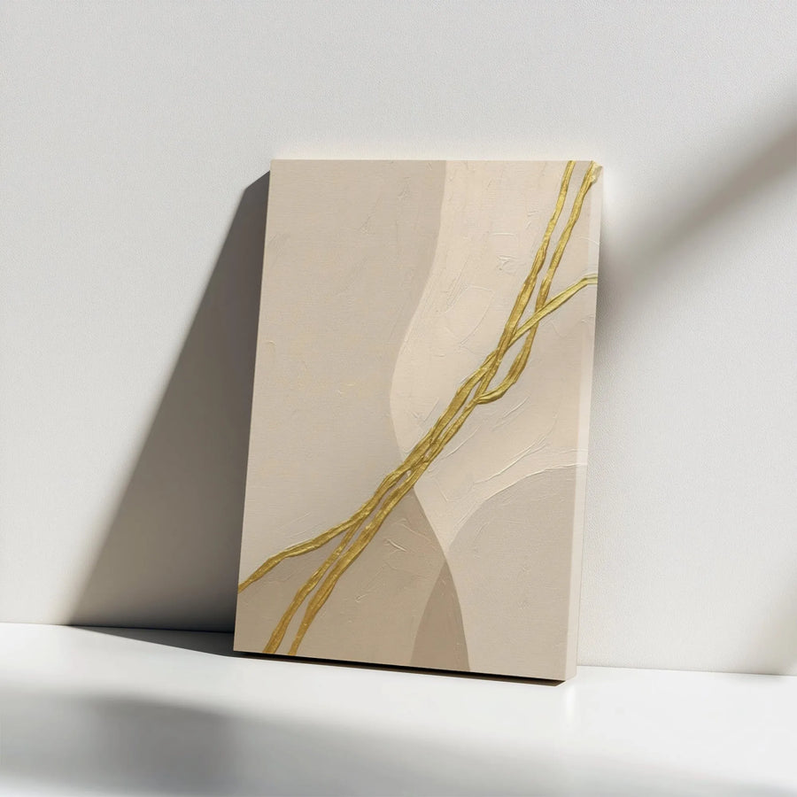 Abstract Neutral Wall Art | Textured Gold Line Minimalist Painting | Premium Gallery-Wrapped Canvas | Modern Home & Office Decor Gift