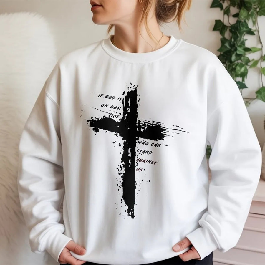 Christian Faith Sweatshirt | If God Is For Us Who Can Be Against Us | Premium Religious Crewneck | Unisex Scripture Bible Verse Gift