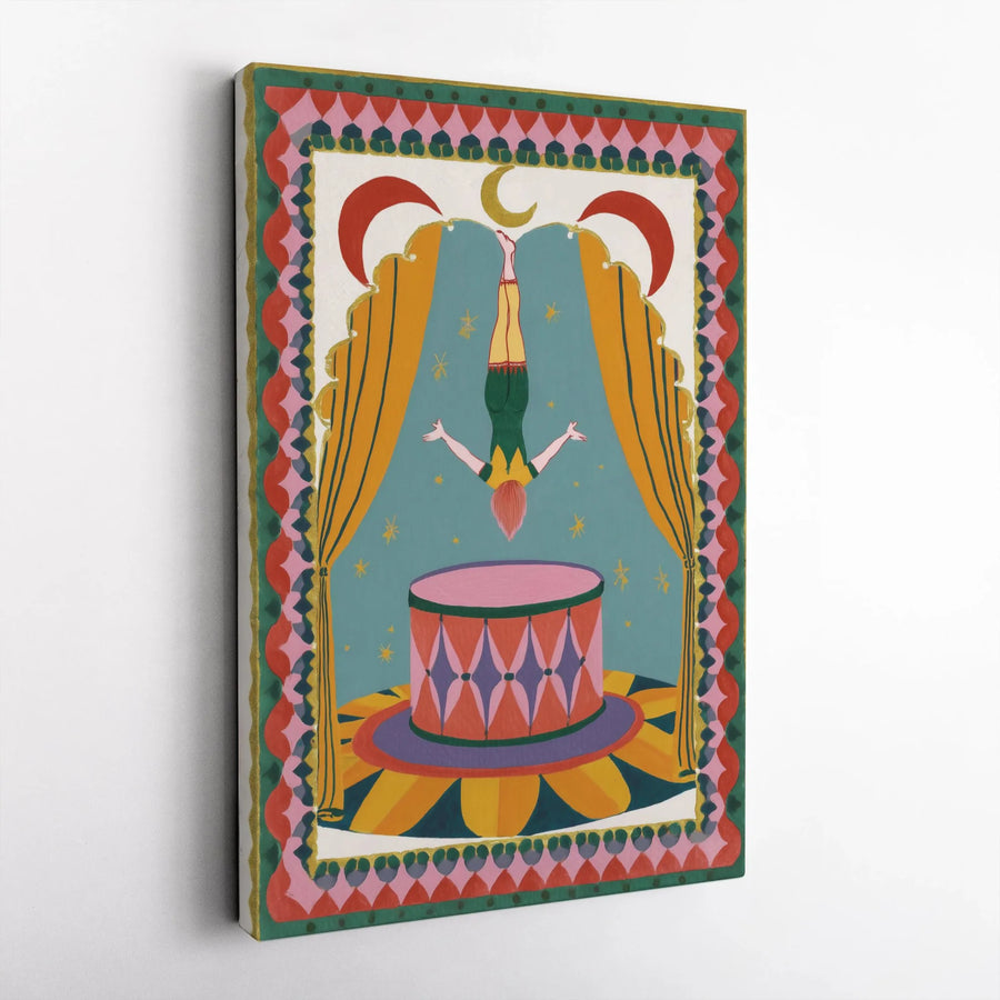 Circus Acrobat Wall Art | Whimsical Handstand Illustration | Premium Gallery Wrap Canvas | Unique Gift for Artistic Home Decor