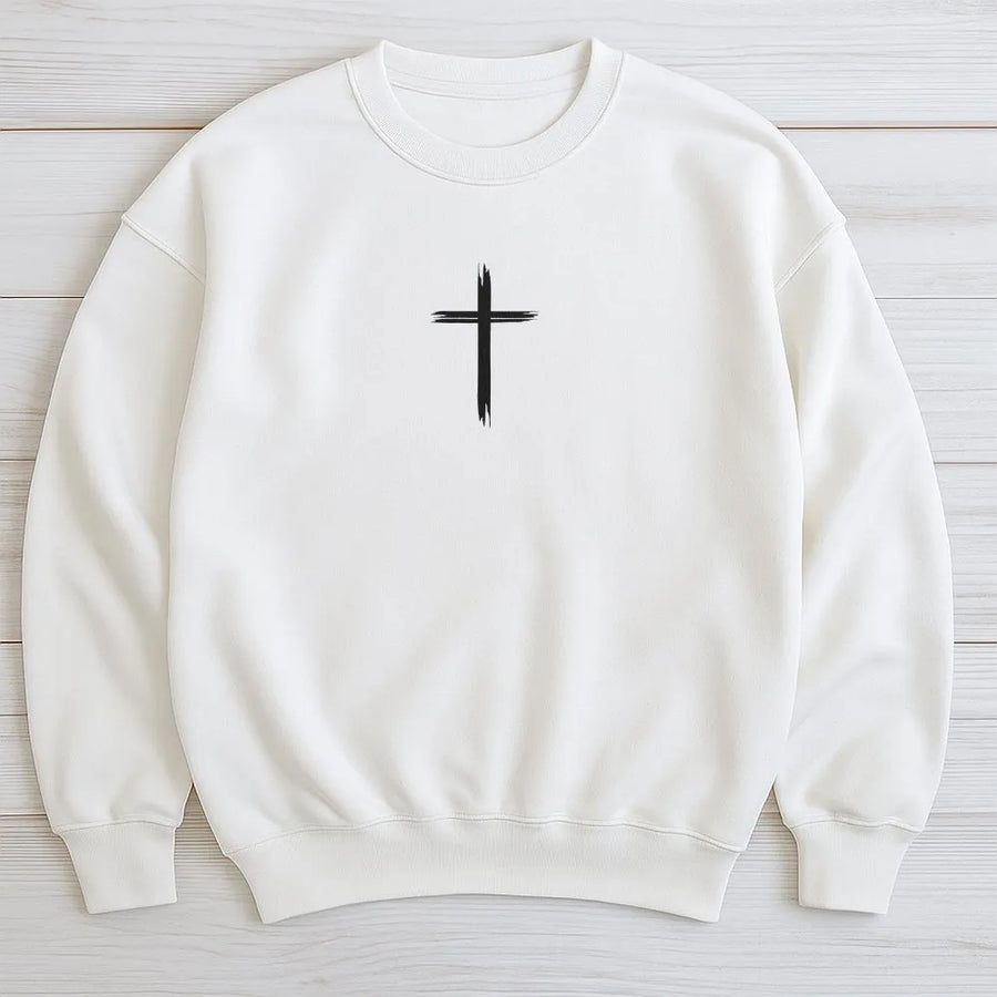 Christian Cross Sweatshirt | Minimalist Brush Stroke Design | Premium Soft Cotton | Inspirational Faith Apparel Gift