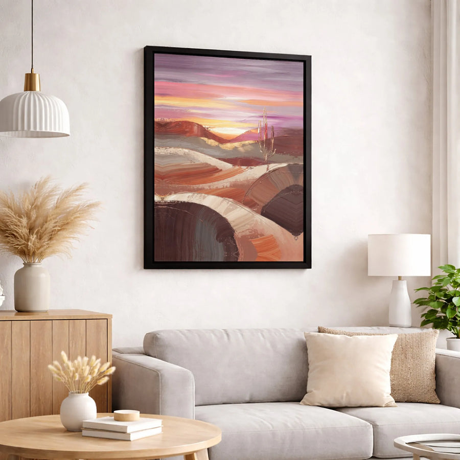 Abstract Desert Landscape Canvas | Saguaro Cactus Sunset Wall Art | Premium Gallery Wrapped Print | Modern Southwest Home Decor Gift