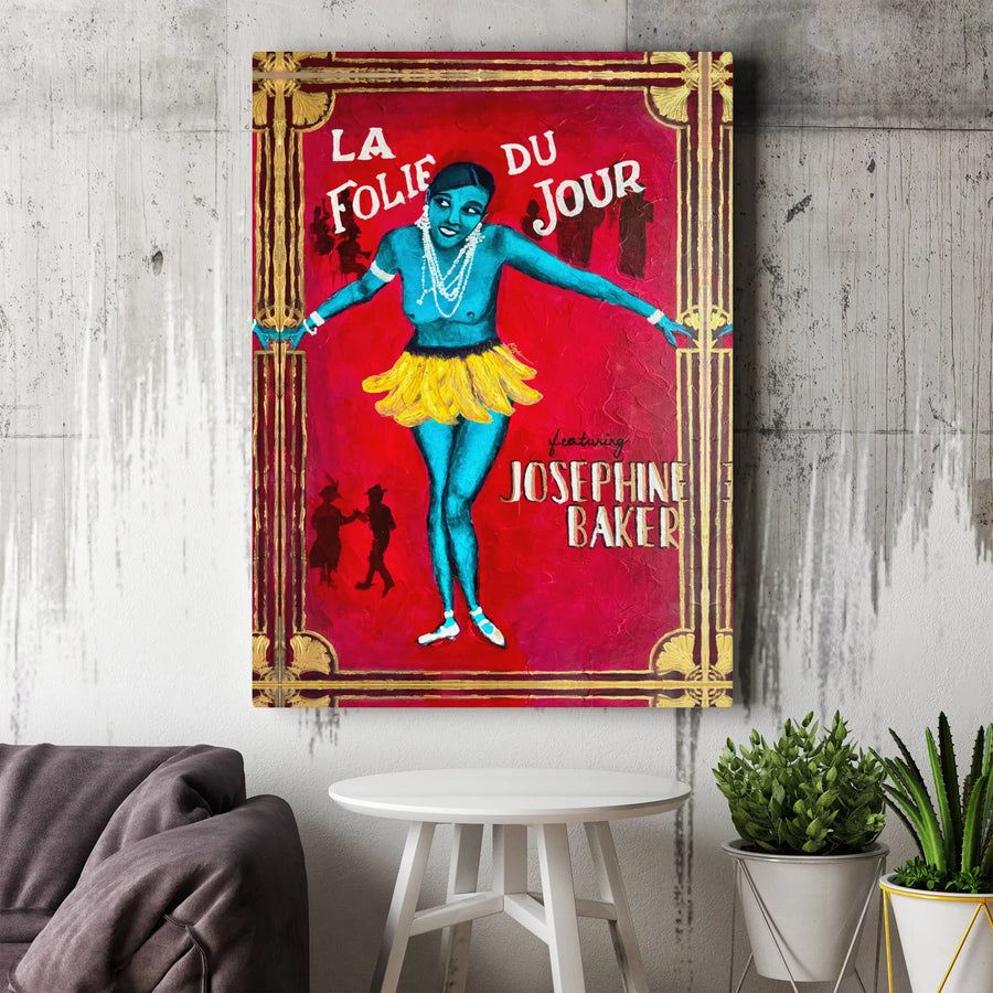 Josephine Baker Art Deco Wall Art | La Folie Du Jour Poster Print | Gallery-Wrapped Premium Canvas | Vintage Jazz Age Decor Gift for Art Lovers