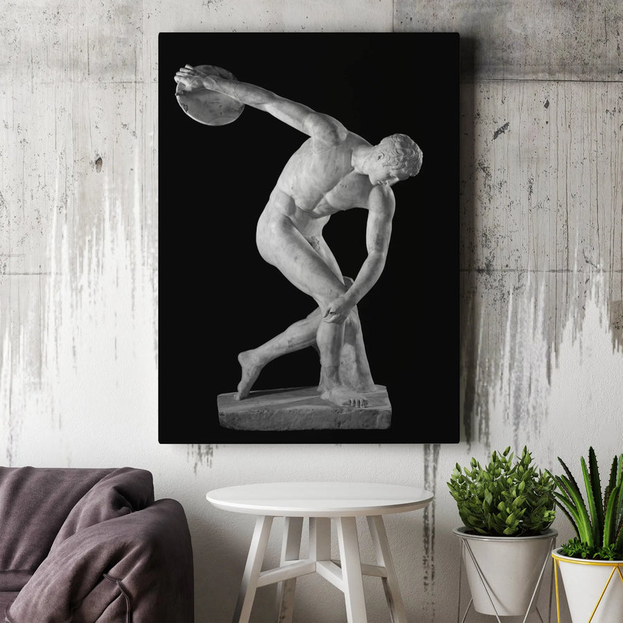 Discobolus Wall Art Canvas | Ancient Greek Discus Thrower Statue | Premium Gallery Wrap Print | Classic History Home Decor Gift