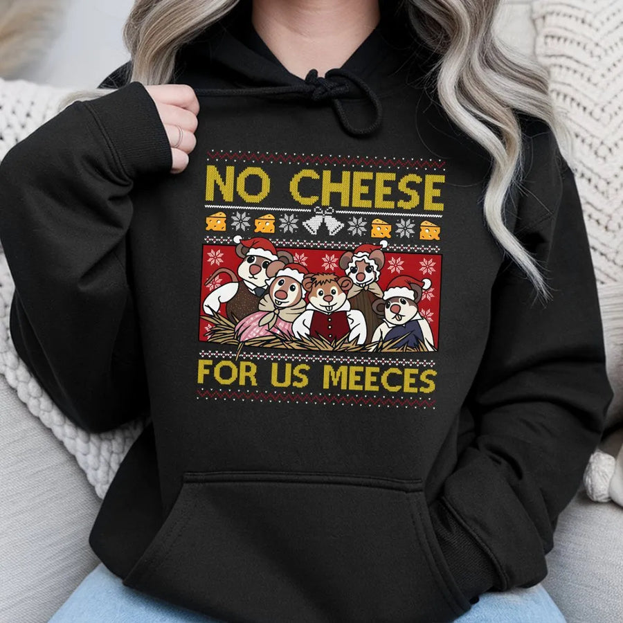 No Cheese For Us Meeces Hoodie | Funny Mouse Christmas Sweater Graphic | Premium Cotton Blend Unisex Pullover | Holiday Gift For Mouse Lovers