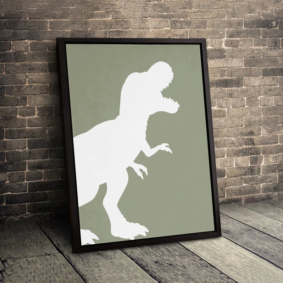 T-Rex Canvas Wall Art | Minimalist Dinosaur Silhouette Print | Gallery-Quality 1.25" Profile | Nursery Decor or Boy's Room Gift