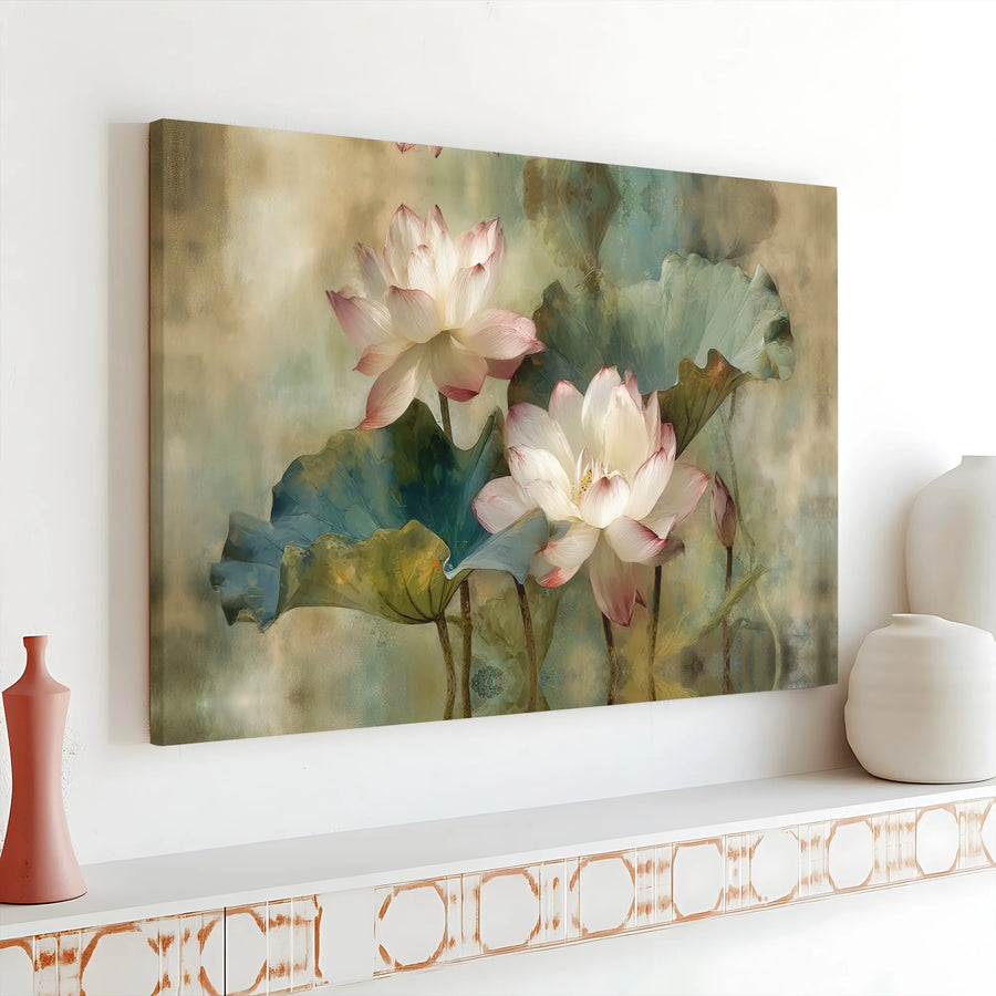 Lotus Flower Canvas Wall Art | Impressionist Floral Painting | Premium Gallery-Wrapped Print | Elegant Home Office Decor Gift