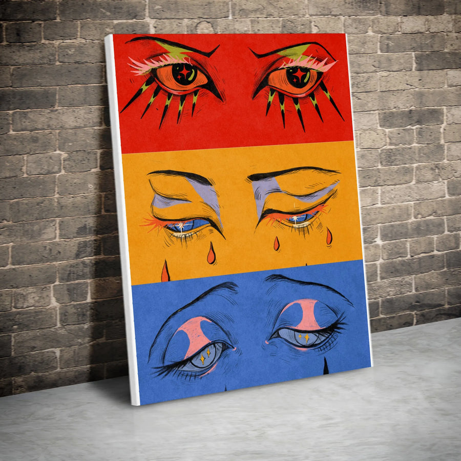 Abstract Eye Vertical Canvas | Pop Art Trio of Emotions Print | Premium Thick Gallery Canvas | Modern Home & Office Decor Gift